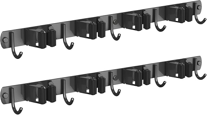 2 Pack Mop and Broom Holder Wall Mount, Non-slip Broom Hanger Wall Mount, Heavy Duty Mop Broom Organizer for Kitchen Garden Garage Laundry Room Wall Decor Organization and Storage Black 4R5H-NeatNest