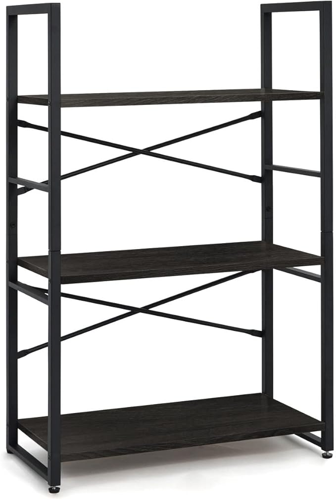 CAPHAUS 3 Tier Small Bookshelf, 24 Inch Width Free Standing Shelf, Bookcase Shelf Storage Organizer, Industrial Book Shelves for Home Office, Living Room, Black Shelves & Metal Frame-NeatNest