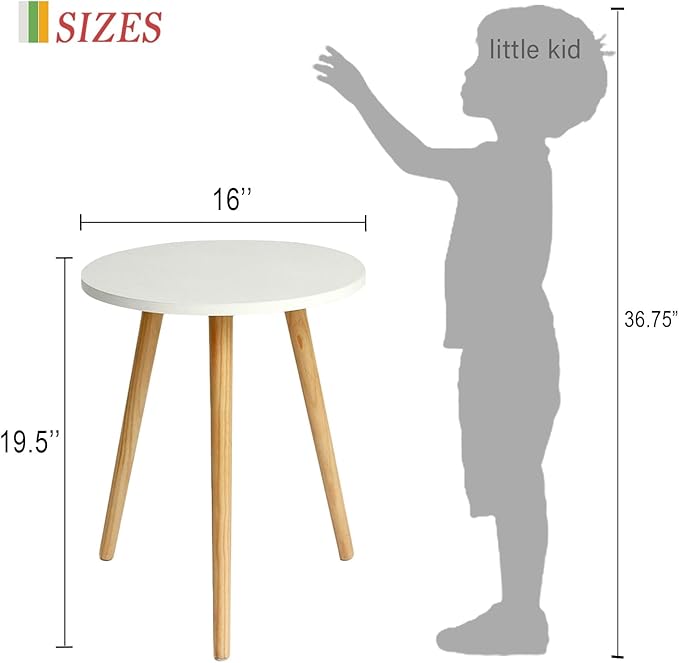 AWASEN Round Side/ End Table, Accent Nightstand Modern for Living Room Bedroom Office Small Spaces, 16''D x 19.5''H (White)