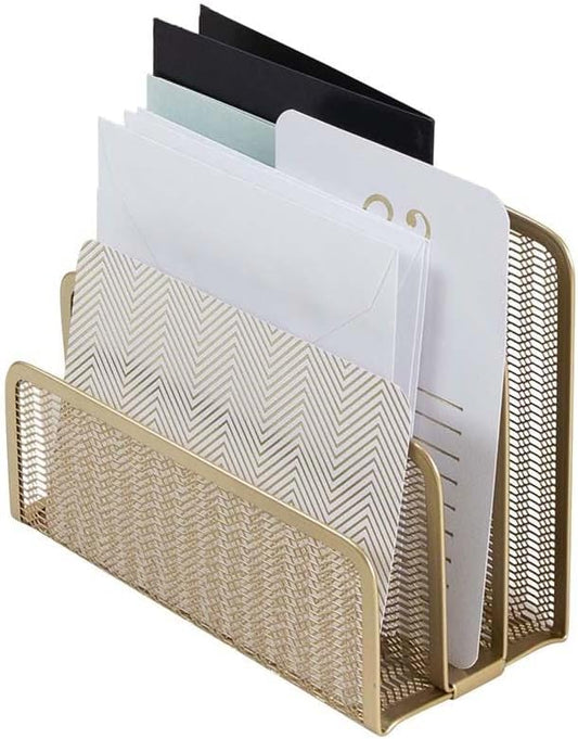 BLU MONACO Gold Mail Organizer for Desk - Mail Holder Countertop - Gold Metal Mesh Letter Sorter & Envelope Holder-NeatNest