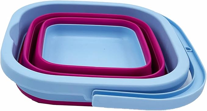 SAMMART Collapsible Rectangular Cleaning Bucket 5L (1.3 Gallon)- Foldable Camping Beach Sand Water Pot Pail- Portable Space Saving Tub for Household, Outdoor Car Washing (Cool Blue/Flamingo)-NeatNest