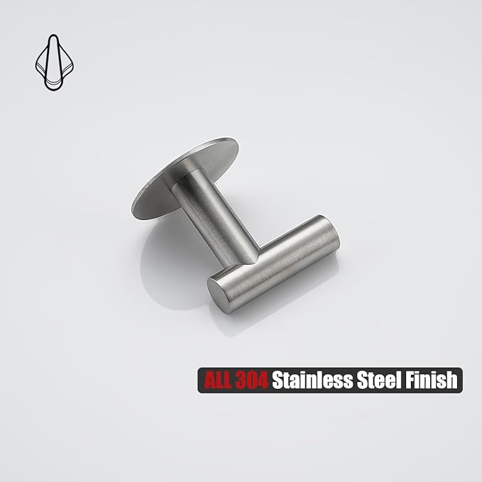 JQK Self Adhesive Towel Hook Brushed, No Drill Stick on Coat Robe Clothes Wall Hook for Bathroom Kitchen Garage 4 Pack, 304 Stainless Steel Brushed Steel, ATH110-BN-P4