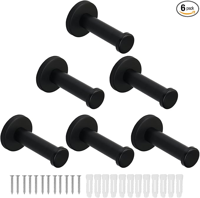 Bath Towel Hooks, 6 Pack Round Coat Hooks, Sturdy Wall Mounted Robe Hook, SUS 304 Stainless Steel Heavy Duty Clothes Hanger, Wall Towel Hooks for Bathroom Bedroom Kitchen (3 in, Black)