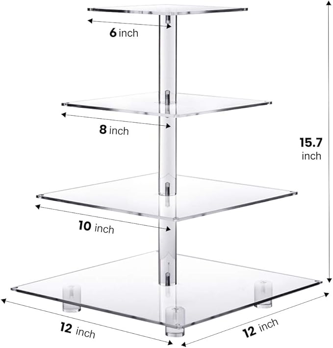 Cupcake Stand – Premium Holder Acrylic Tower Display Cady Bar Party Décor 4 Tier for Pastry + LED Light String Ideal Weddings, Birthday(Colorful light)-NeatNest