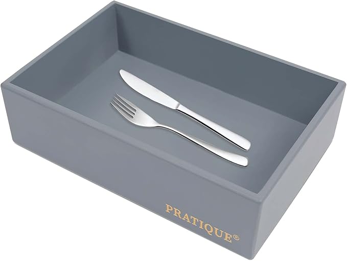 Bamboo Drawer Organizer - Kitchen Utensil Organizer Silverware Tray Cutlery Holder,Office Desk Supplies and Accessories,8.9 * 5.9 * 2.6,Grey-NeatNest