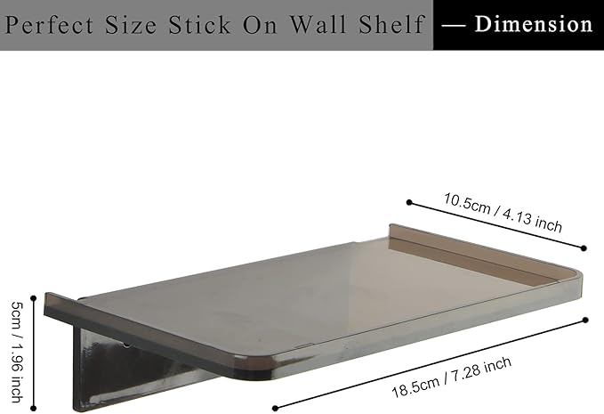 Acrylic Floating Wall Shelves - Small Stick-on Wall Mounted Phone Shelf Holder Wipes Rack Smart Speaker Shelf for Bathroom,Kitchen,Toilet,Bedroom,Office - Translucent Grey
