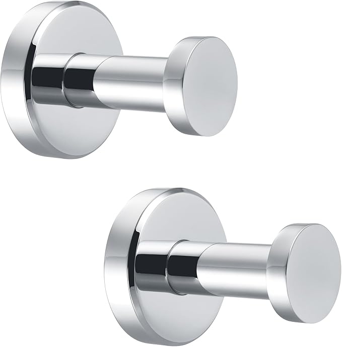 APLusee Polished Chrome Bathroom Towel Hooks 2 Pack, 304 Stainless Steel Round Robe Hooks for Bathroom Kitchen Garage, Heavy Duty Wall Mounted Towel Hanger