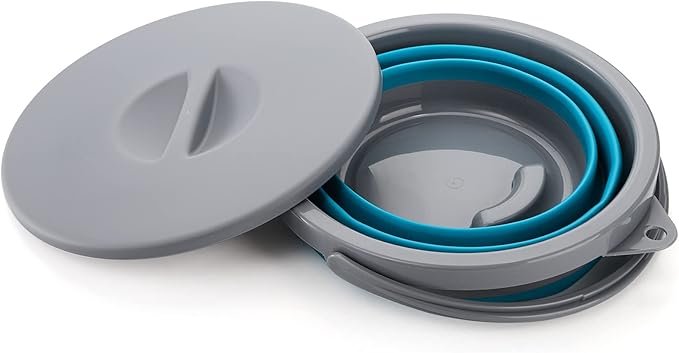 Bekith 2 Pack Collapsible Plastic Bucket with Locking Lid, 5L / 1.32 Gallon Foldable Round Tub Portable Fishing Water Pail for Hiking, Backpacking, Camping and Outdoor Survival (Blue, Gray)-NeatNest