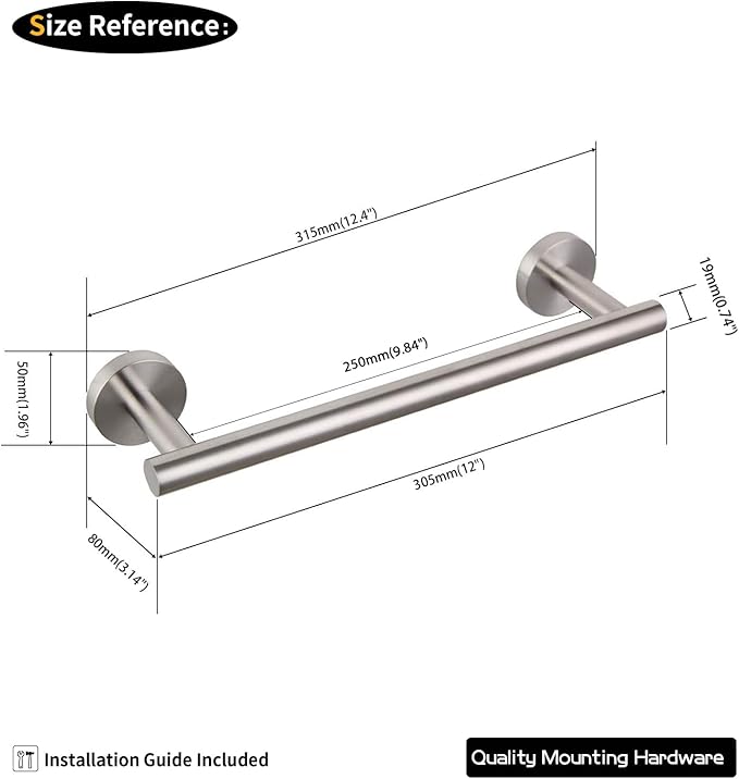 GERZ Contemporary 12-Inch Towel Bar Bath Hand Towel Holder Brushed Stainless Steel Wall Mounted Bathroom Organizer Brushed AG1101C30.5-LS