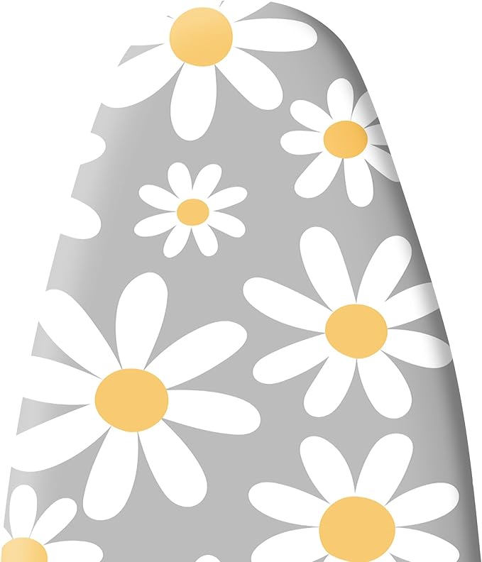 Extra Thick Ironing Board Cover and Pad, 15x54 Ironing Board Cover, Resist Scorching and Staining,Elastic Edges,Grey White Daisy Spring Summmer Flowers