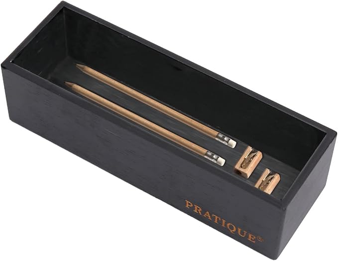 Bamboo Drawer Organizer - Kitchen Utensil Organizer Silverware Tray Cutlery Holder,Office Desk Supplies and Accessories,8.9 * 3 * 2.6inch,Black-NeatNest