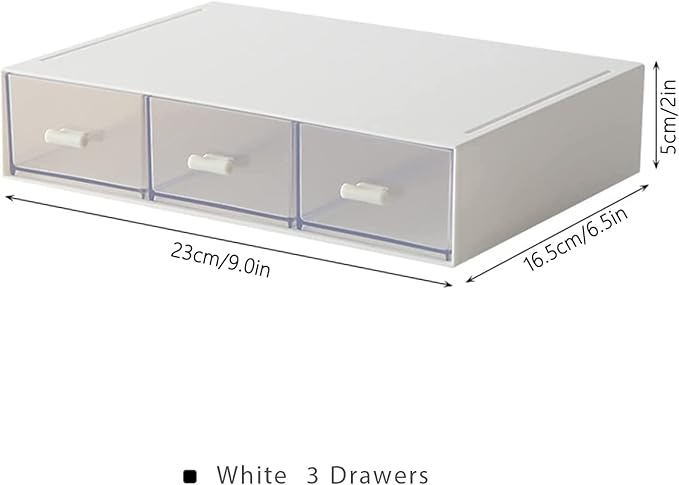 Desk Organizer-Stackable Storage Drawers, Plastic Compact Desk Storage Box Perfect for Collection Small Item/Cosmetic Office Organizer - 3 drawers (White)-NeatNest