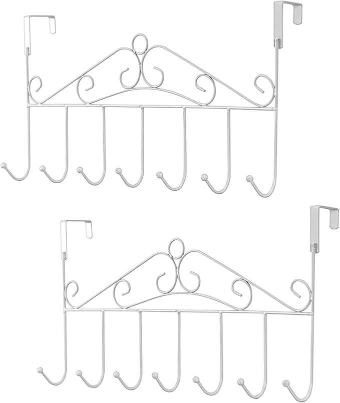 eywlwaar White Over The Door Hooks 7 Hanger Rack Metal Rack for Home Use Hats Coats Key Bag Clothes Scarfs Hooks-NeatNest