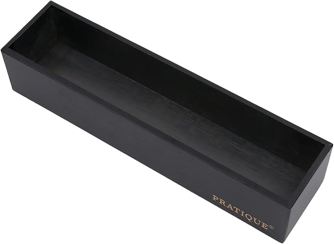 Bamboo Drawer Organizer - Kitchen Utensil Organizer Silverware Tray Cutlery Holder,Office Desk Supplies and Accessories,12 * 3 * 2.6inch,Black-NeatNest