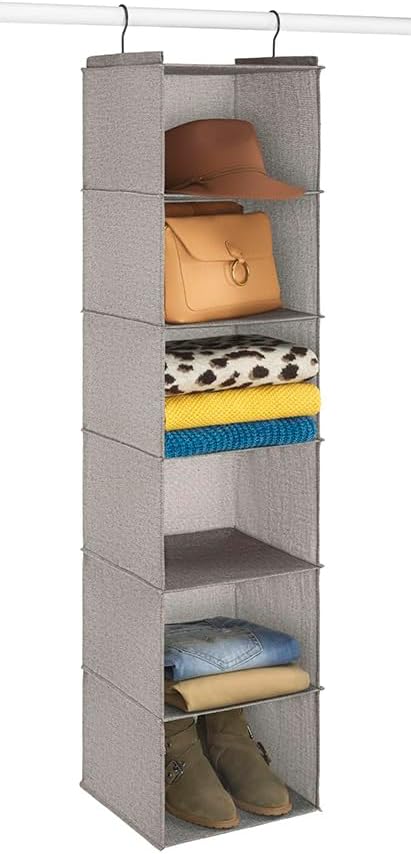 Whitmor Hanging Accessory Shelves - 6 Section Closet Organizer - Light Grey-NeatNest