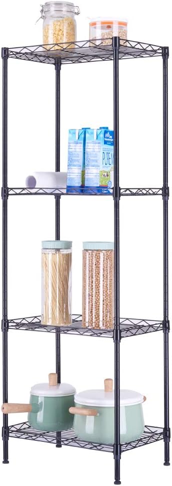 4-Tier Adjustable Metal Storage Rack Wire Shelving Unit for Pantry, Closet, Kitchen, Laundry, Bathroom (Black, 4-Tier)