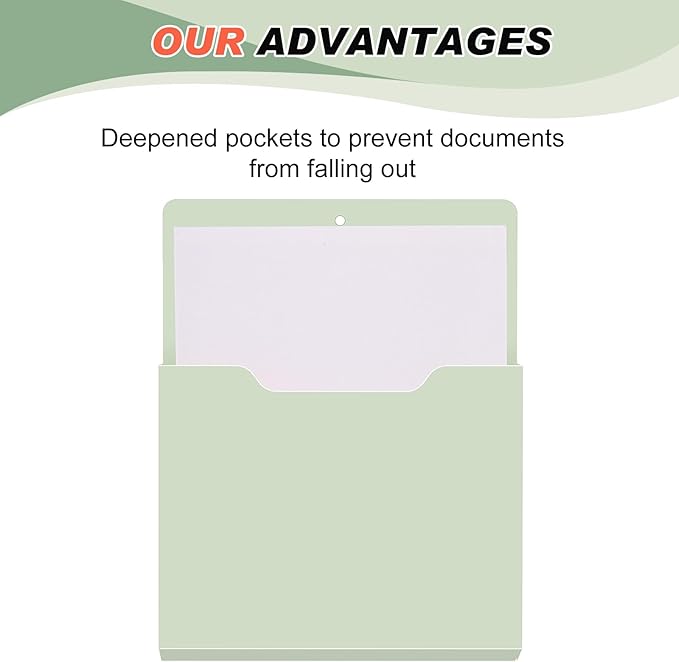 Fuutreo 6 Pcs Magnetic Wall File Organizer Magnetic Wall File Holder Refrigerator Magazine Holder for Mail Letters Paper(Sage Green,10 x 13 Inch,Vertical)