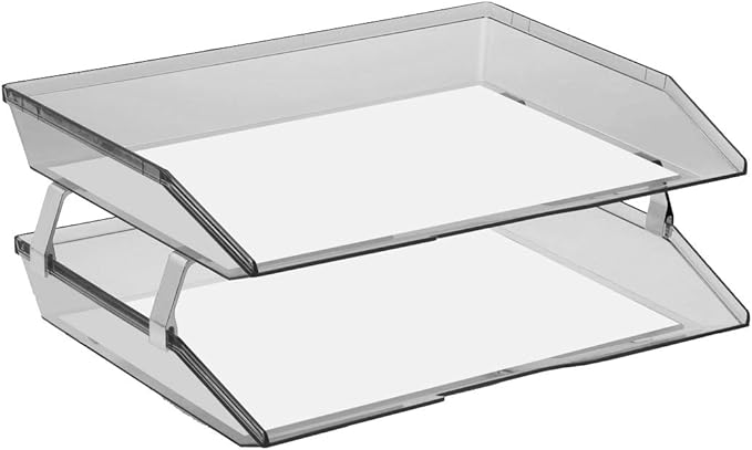 Acrimet Facility 2 Tier Letter Tray, Side Load, Letter Size/A4, Desktop File Organizer, Plastic (Clear Smoke Color)-NeatNest
