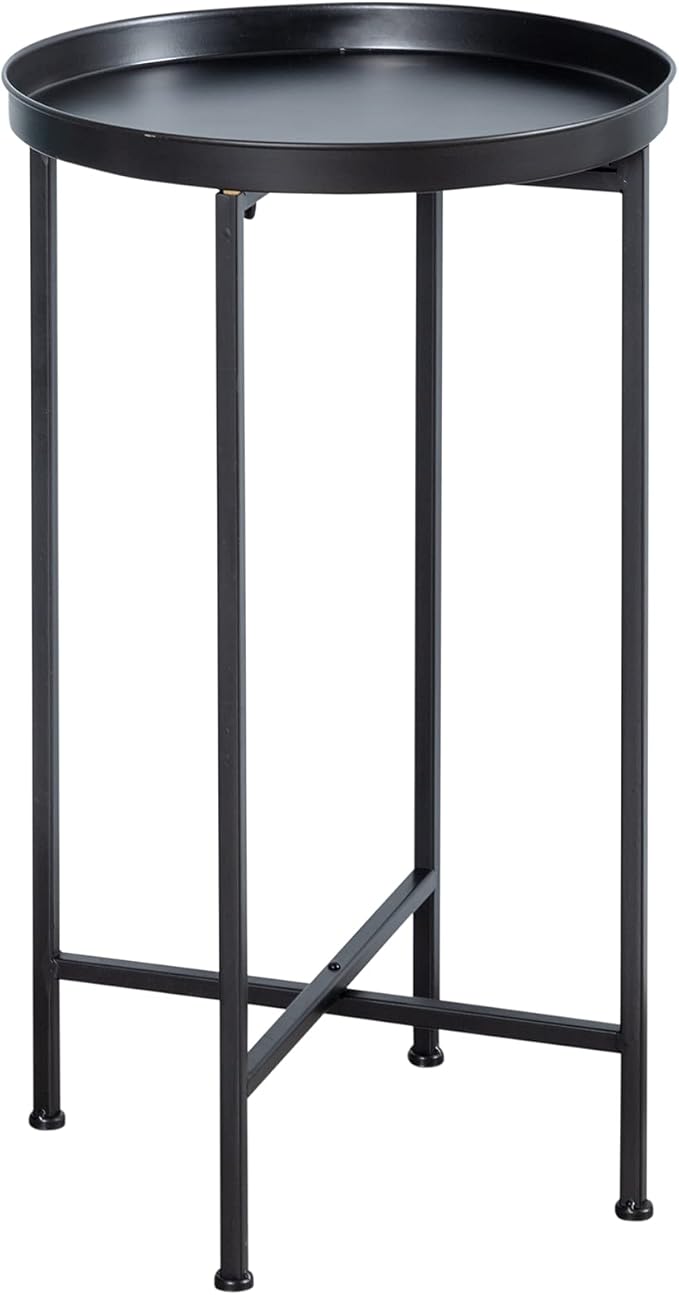 HollyHOME Small Round Metal Waterproof End Table, Accent Indoor&Outdoor Coffee Side Table, Snack Sofa Table for Living Room, Anti-Rust Decorative Plant Stand, (D) 14.5" x (H) 25", Black-NeatNest