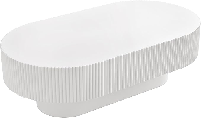 KEVINSPACE Oval Coffee Table for Living Room Modern Wood Center Tables Cocktail Fluted 43.3" W Reception Room Easy Assemble, White