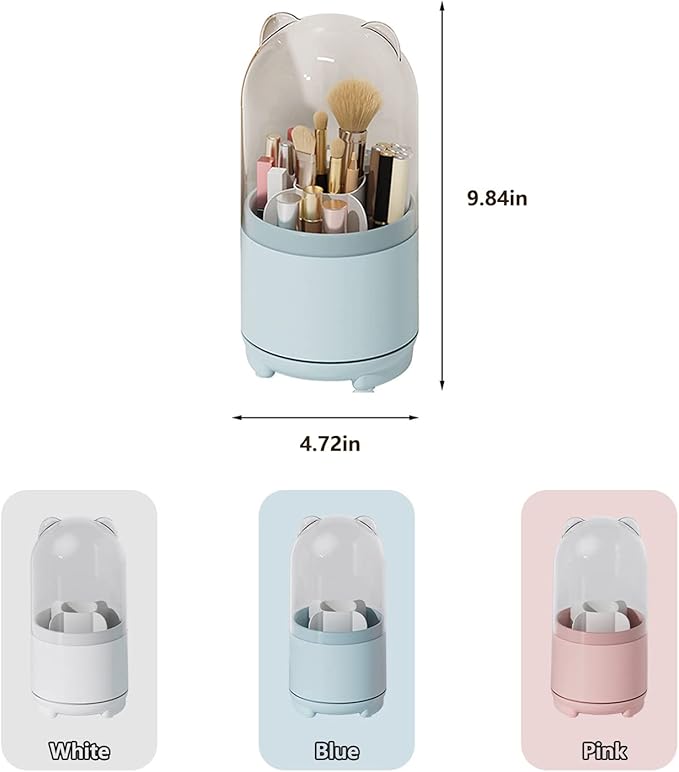 Cute Makeup Brush Holder Organizer with Lid, Rotating Dustproof Make Up Brushes Container with Clear Acrylic Cover for Vanity Desktop Bathroom Countertop-NeatNest