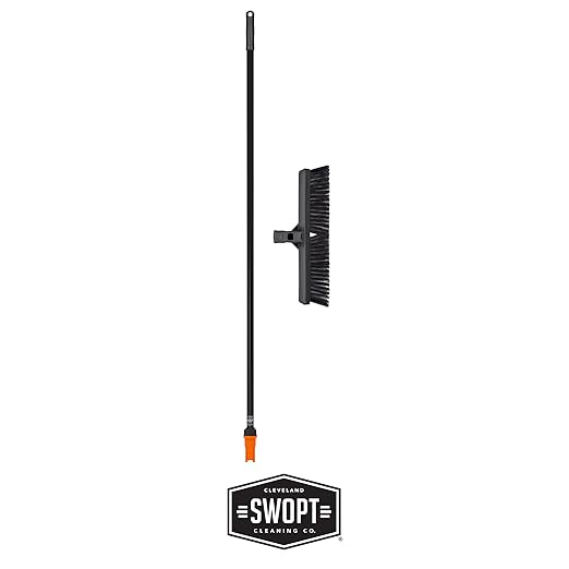 SWOPT 18” Multi-Surface Push Broom + 60" Steel Handle, Standard Combo — Cleaning Head with Interchangeable Long Handle, Works with All SWOPT Cleaning Products — Indoor & Outdoor Push Broom Set, Black