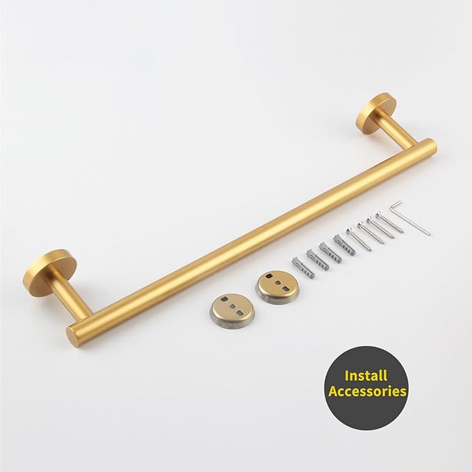 GERZWY 18-Inch Bathroom Towel Bar Gold Stainless Steel Modern Round Style Bath Towel Rack Wall Mount AG1101C45-BE