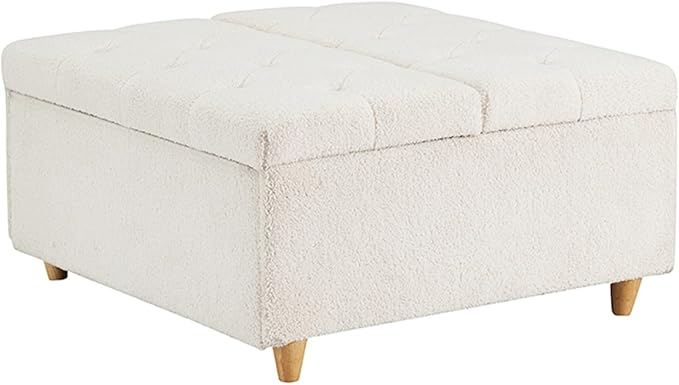GAOMON Sherpa Storage Ottoman Coffee Table with Lift Top, Sherpa Fabric Tufted Upholstered Ottoman with Storage, Large Square Storage Ottoman Bench for Bedroom Living Room(Sherpa, White)