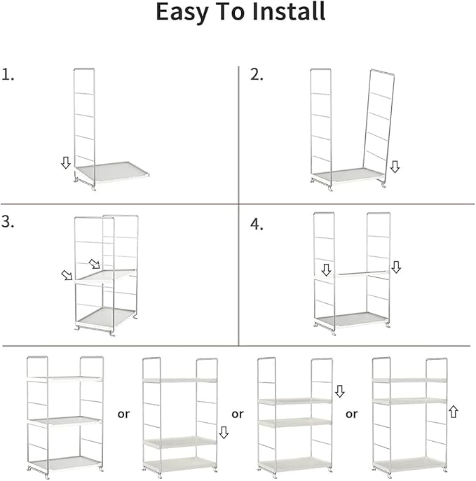 3-Tier Bathroom Countertop Organizer -Makeup Organizer -Corner Storage Shelf- Kitchen Spice Rack Standing Shelf-Great for Vanity, Bathroom, Bedroom, Kitchen (Silver & White)-NeatNest