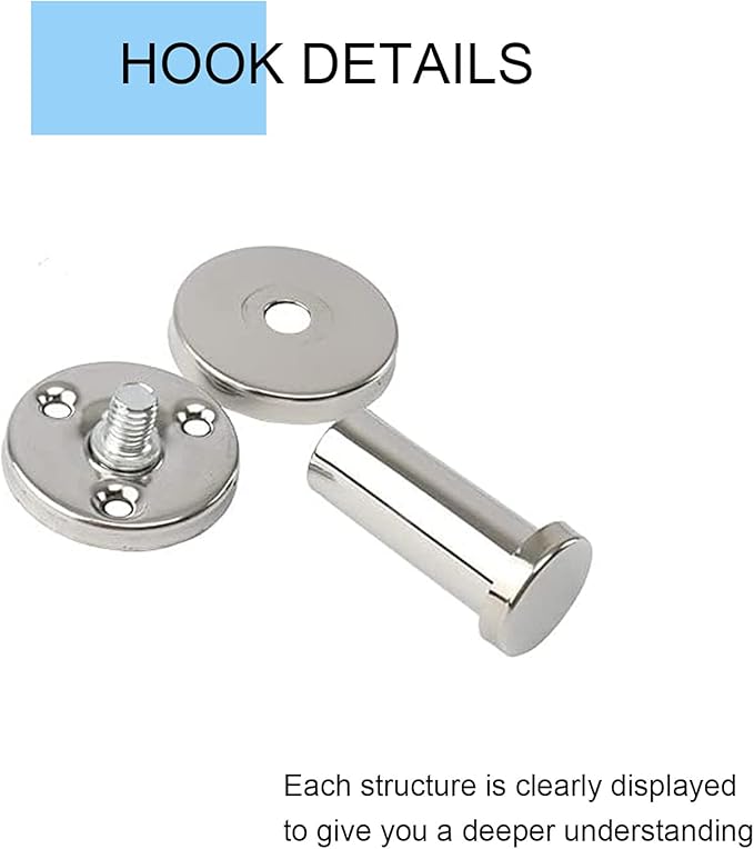 Bathroom Towel Hooks, 6 Pack Round Coat Hooks, Sturdy Wall Mounted Robe Hook, SUS 304 Stainless Steel Heavy Duty Clothes Hanger, Wall Towel Hooks for Bathroom Bedroom Kitchen (Chrome)