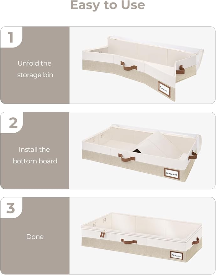 StorageWorks Large Under Bed Storage Containers with Handles and Label Holder, 2 Pack Ultra-thick Fabric Underbed Bins, Closet Organizer for Clothes, Blankets, Sweater-NeatNest