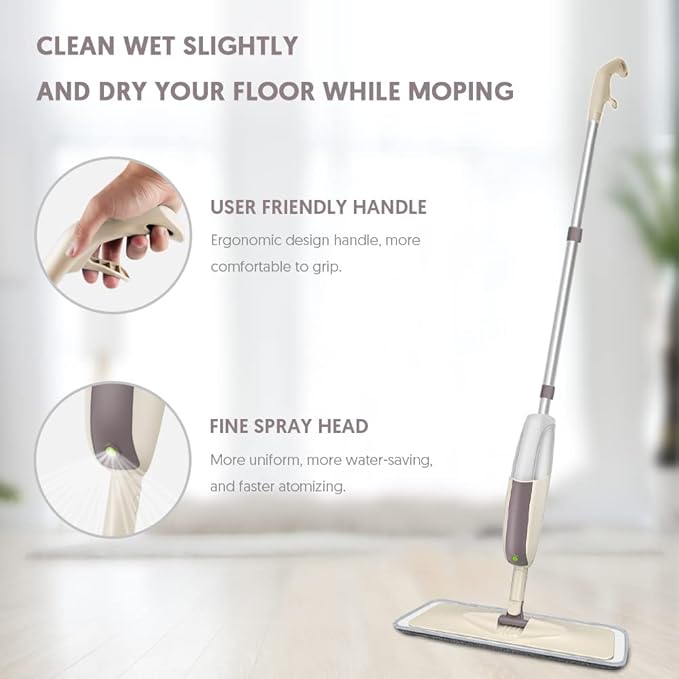 HOMTOYOU Spray Mops for Floor Cleaning: Wet Floor Mop with 3 Washable Microfiber Pads for Hardwood Laminate Wood Vinyl Ceramic Tiles Home Kitchen-NeatNest
