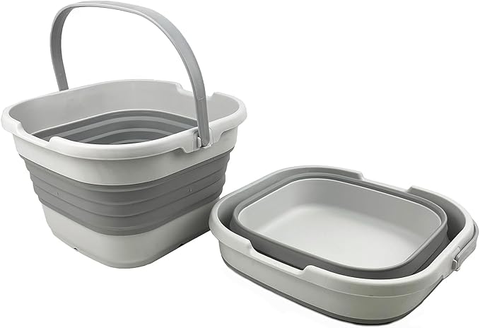 SAMMART 9.5L (2.5 Gallon) Collapsible Rectangular Handy Basket/Bucket (Grey (Set of 2))-NeatNest