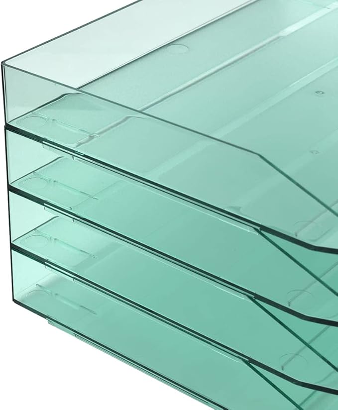 Acrimet Stackable Letter Tray 2 Tier Side Load, Plastic, Desktop File Organizer (Clear Green Color)-NeatNest