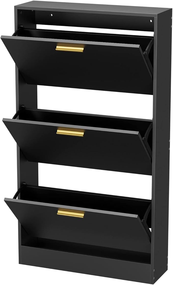 JOZZBY Shoe Cabinet, Black Shoe Cabinet with 3 Flip Drawer, Hidden Shoe Storage Freestanding Shoe Rack Cabinet for Entryway, Hallway, Living Room-NeatNest