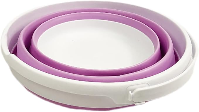 SAMMART Collapsible Plastic Bucket - Foldable Round Tub with Handle - Pop Up Saving (White/Pale Purple, 10L)-NeatNest