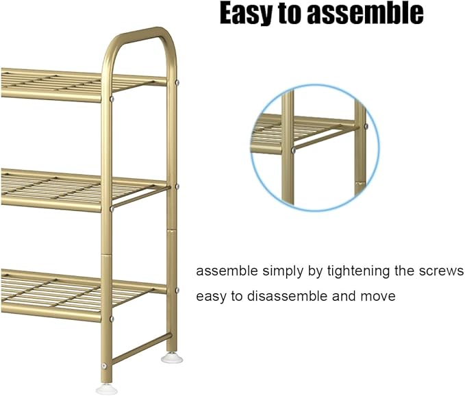 LINZINAR Shoe Rack Long 3 Tier Shoe Storage Organizer Metal Wide Shoe Shelf for Closet Entryway Bedroom 24 Paris Large Capacity, Gold-NeatNest