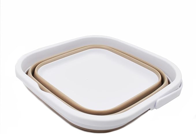 SAMMART 5.5L (1.4 Gallon) Collapsible Square Handy Bucket/Foldable SquareWater Pail/Portable Tub with Handle. (White/Latte, 1)-NeatNest