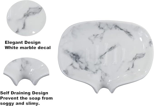 Ceramic Marble Texture Soap Dish, Self Draining Slot, Portable for Shower, Bathroom & Kitchen Sink-NeatNest