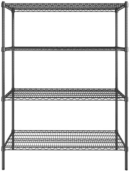 24" x 48" NSF Black Epoxy 4-Shelf Kit with 64" Posts, Heavy Duty Storage Shelving, Wire Shelving Kit, NSF Commercial Storage Rack Unit