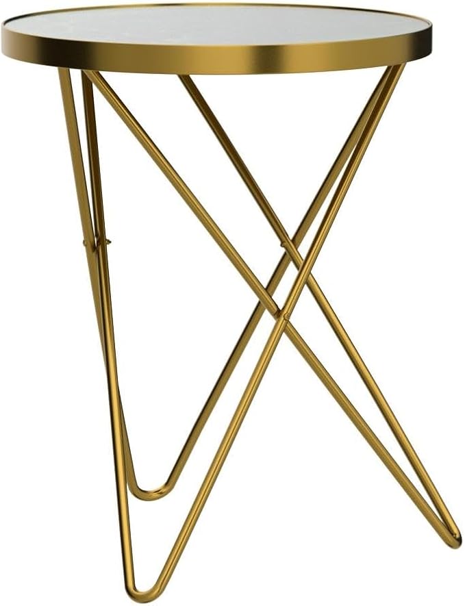 HLR Modern Round Side Table Set of 2, End Table with Marble Effect Top and Gold Metal Frame, Small Side Table for Living Room, Bedroom, Sofa and Couch, Gold Legs, Green Marble top