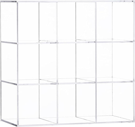 dedoot Acrylic Drawer Organizer, Clear 9 Compartment 3 Section Makeup Organizer Transparent Makeup Jewelry Accessories Storage Organizer, Acrylic Plastic Square Display Cube,7.87x7.87x3.94 Inch-NeatNest