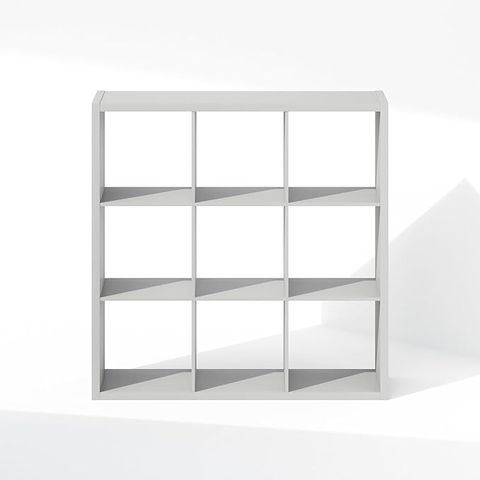 Furinno Cubic Open Back Multipurpose Clothing & Closet Storage Organizer Shelf, 9-Cube, Light Grey