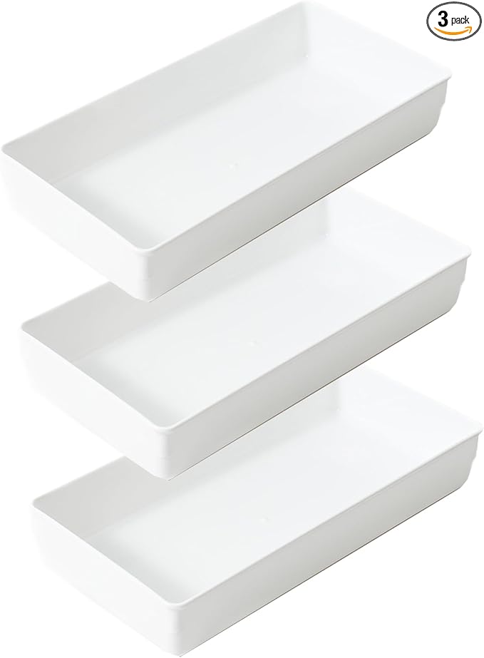 ihomecooker 3 Pack White Plastic Drawer Organizer Tray Cutlery Utensil Makeups Drawer Organizers 12" X 6"…-NeatNest