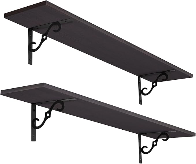 DINZI LVJ Long Wall Shelves, 39.4 Inch Large Floating Shelves Set of 2, Wide Display Shelf Wall Mounted with Brackets, Easy Hanging for Living Room, Toilet, Office, Bedroom, Espresso-NeatNest