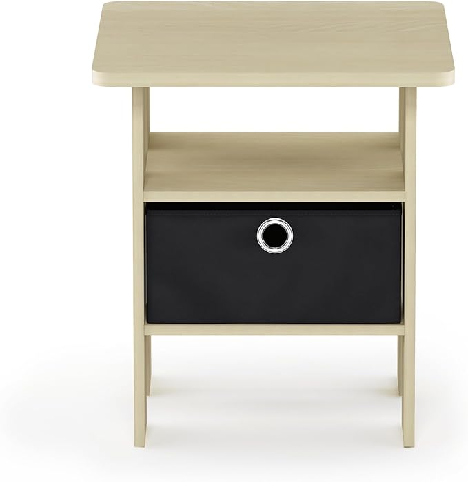 Furinno Andrey End Table / Side Table / Night Stand / Bedside Table with Bin Drawer, Steam Beech/Black