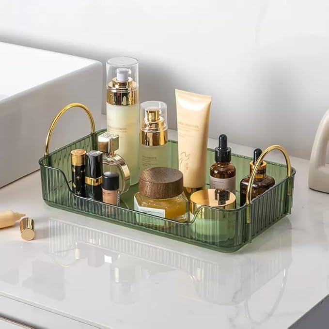Bathroom Counter Organizer, Green, 11.8" L X 6.7" W X 4.5" H, Stainless Steel, PET, Modern Metal Handles, Smooth Edges, Large Capacity, Minimalist Design, Ideal Gift-NeatNest