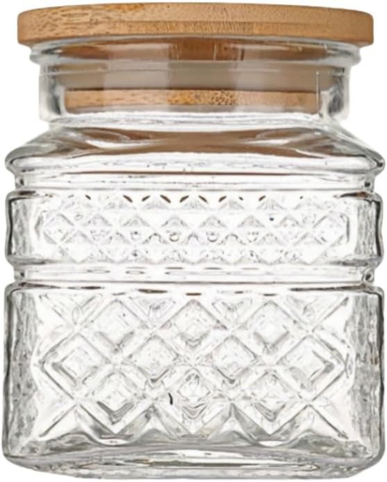 ANSQU Square Glass Jar, Candy Jar with Lid, Glass Food Storage Containers for Ground Coffee, Tea, Sugar, Decorative Mason Jar (Transparent, 20.3oz)
