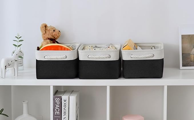TheWarmHome Storage Bins for Shelves - 1 Pack 13.8x9.7x6.7 inch Storage Basket for Organizing for Closet Organizer Cubes Laundry Cloth Nursery (White & Black)-NeatNest