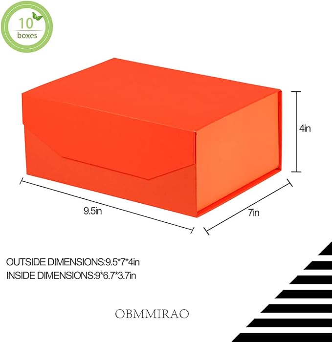 10 Small Orange Gift Boxes 9.5x7x4 Inches, Magnetic Gift Box with Lid Wholesale gift boxes for Presents Bridesmaid Proposal Boxes (Imitate Leather Texture, 10pcs/pack)-NeatNest